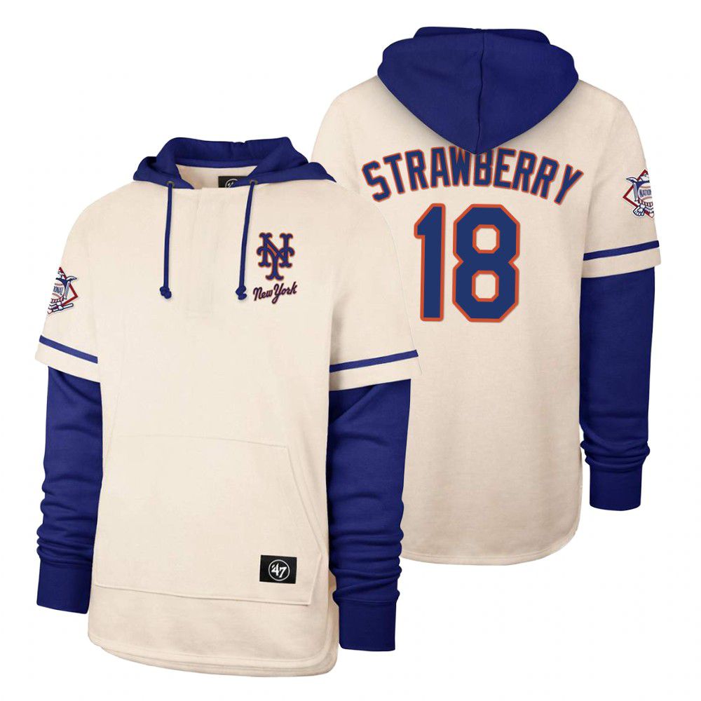 Men New York Mets #18 Strawberry Cream 2021 Pullover Hoodie MLB Jersey->new york mets->MLB Jersey